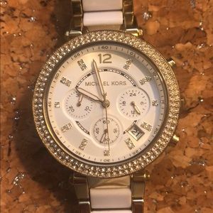 New Michael Kors Parker Watch White & Gold